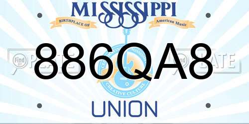 886QA8 Mississippi License Plate