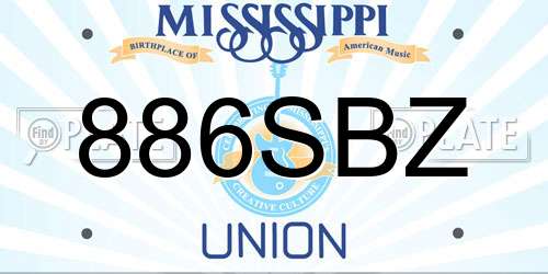 886SBZ Mississippi License Plate