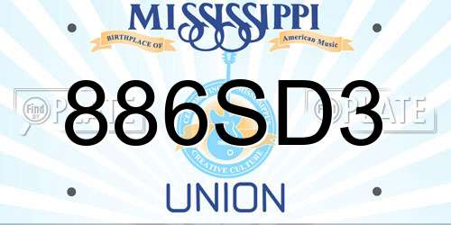 886SD3 Mississippi License Plate