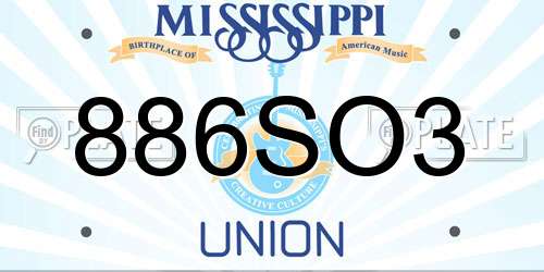886SO3 Mississippi License Plate