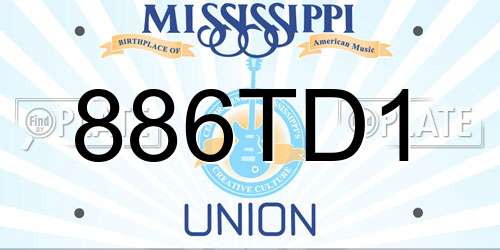 886TD1 Mississippi License Plate