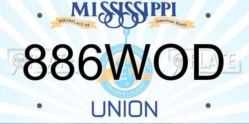886WOD Mississippi License Plate