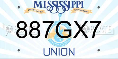 887GX7 Mississippi License Plate