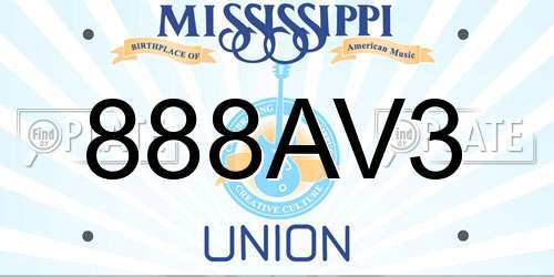 888AV3 Mississippi License Plate