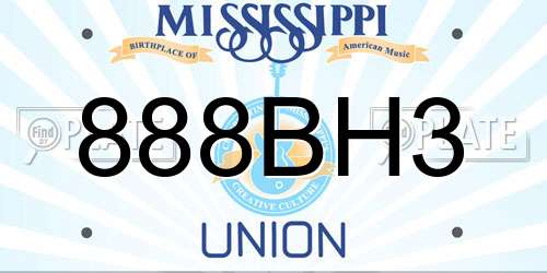 888BH3 Mississippi License Plate