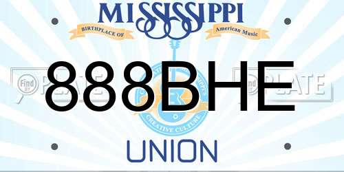 888BHE Mississippi License Plate
