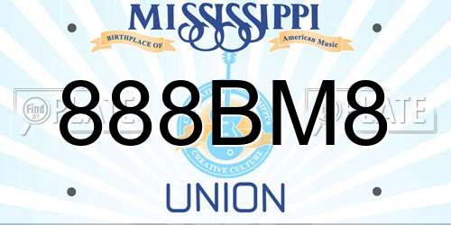 888BM8 Mississippi License Plate