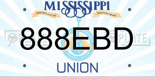 888EBD Mississippi License Plate