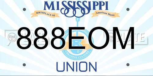 888EOM Mississippi License Plate