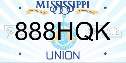 888HQK Mississippi License Plate