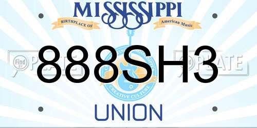 888SH3 Mississippi License Plate