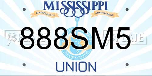 888SM5 Mississippi License Plate
