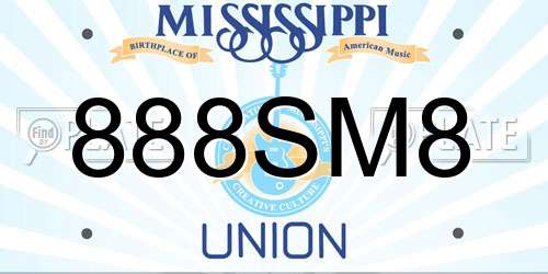 888SM8 Mississippi License Plate