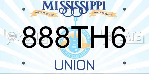 888TH6 Mississippi License Plate
