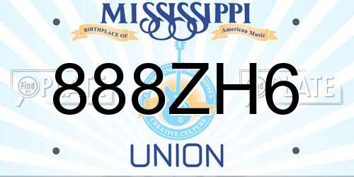888ZH6 Mississippi License Plate