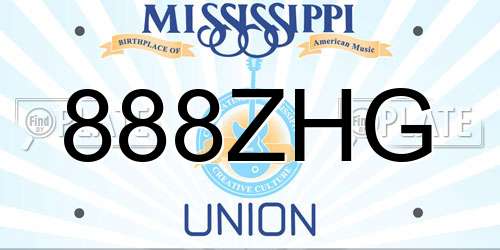 888ZHG Mississippi License Plate
