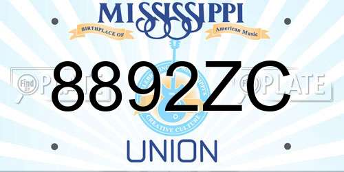 8892ZC Mississippi License Plate