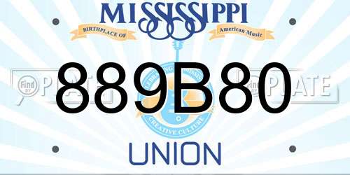 889B80 Mississippi License Plate