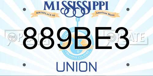 889BE3 Mississippi License Plate