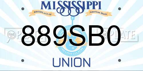 889SB0 Mississippi License Plate