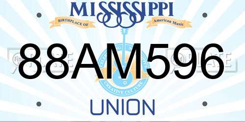 88AM596 Mississippi License Plate