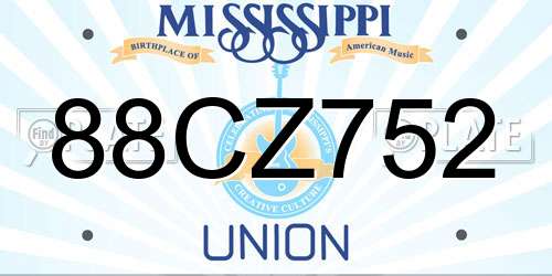 88CZ752 Mississippi License Plate