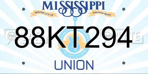 88KT294 Mississippi License Plate