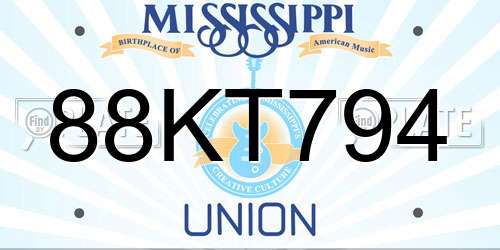 88KT794 Mississippi License Plate