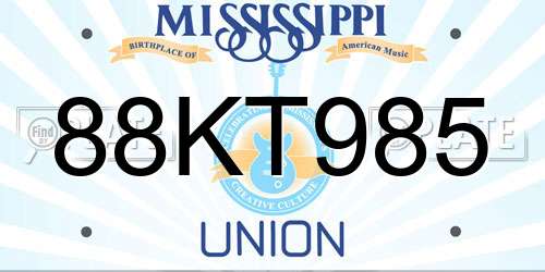88KT985 Mississippi License Plate