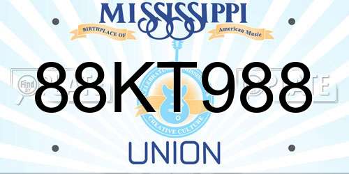 88KT988 Mississippi License Plate