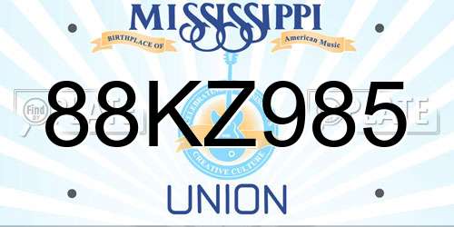 88KZ985 Mississippi License Plate