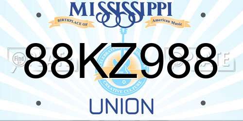 88KZ988 Mississippi License Plate