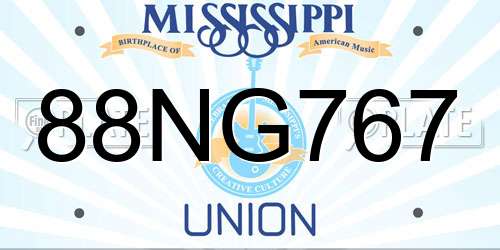 88NG767 Mississippi License Plate