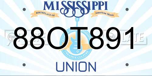 88OT891 Mississippi License Plate