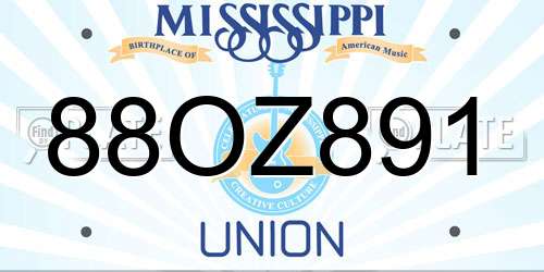 88OZ891 Mississippi License Plate