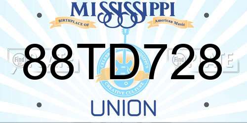 88TD728 Mississippi License Plate