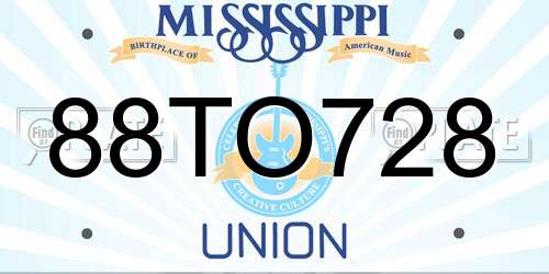 88TO728 Mississippi License Plate