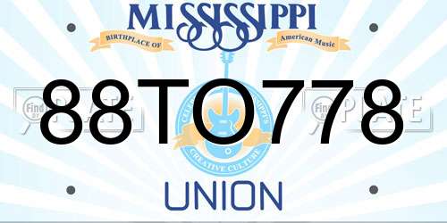 88TO778 Mississippi License Plate