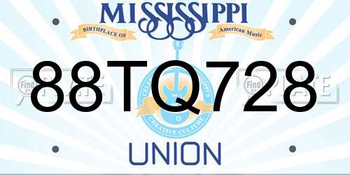 88TQ728 Mississippi License Plate