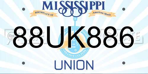 88UK886 Mississippi License Plate