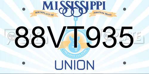 88VT935 Mississippi License Plate