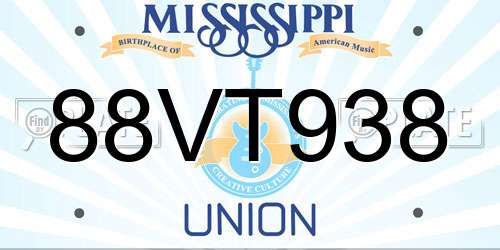 88VT938 Mississippi License Plate