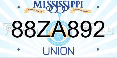 88ZA892 Mississippi License Plate