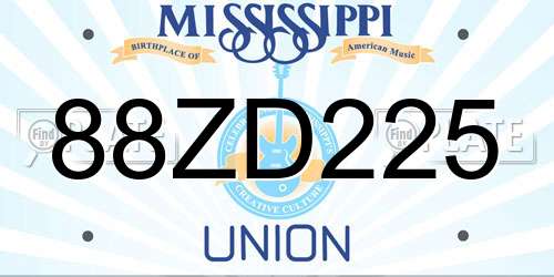 88ZD225 Mississippi License Plate