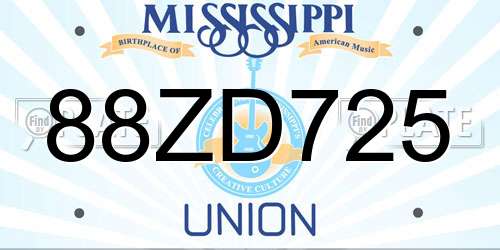 88ZD725 Mississippi License Plate