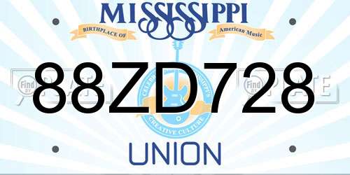 88ZD728 Mississippi License Plate