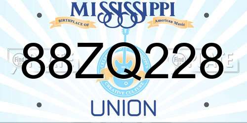 88ZQ228 Mississippi License Plate