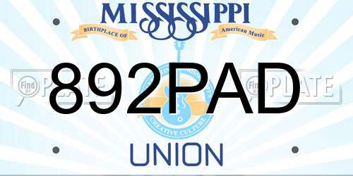 892PAD Mississippi License Plate