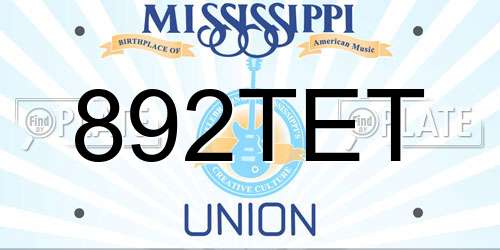 892TET Mississippi License Plate