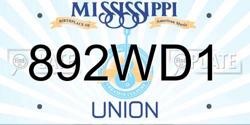 892WD1 Mississippi License Plate